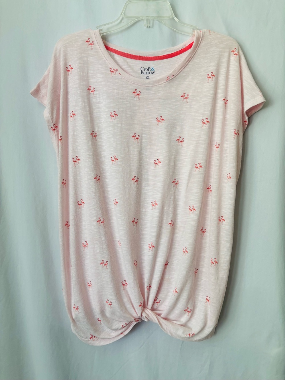 Flamingo Knot Front Tee Pink Slub Knit Plus XXL